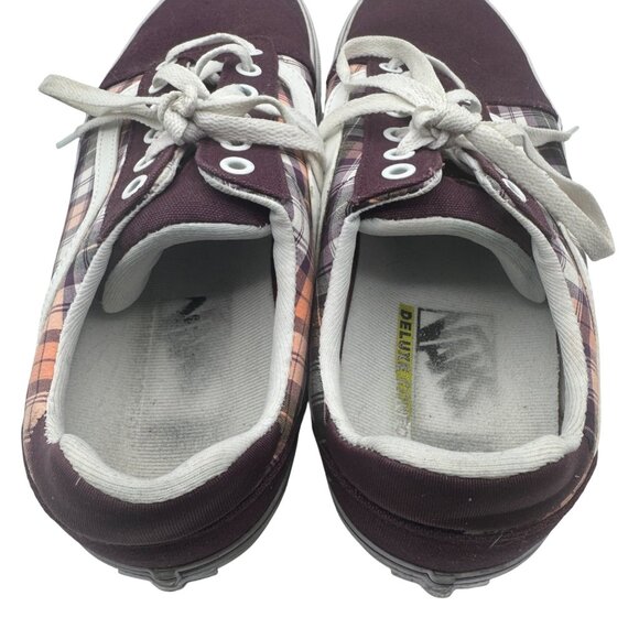 Vans Plaid Burgundy Canvas Old Skool Sneakers Lace Up White Accents Size 10 - Picture 6 of 9